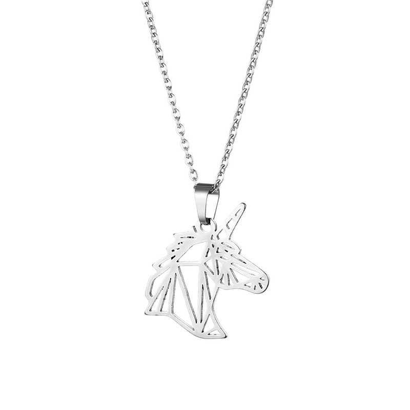 Eropa dan Amerika populer 304 stainless steel hollow unicorn kalung wanita trendi wanita internet pe