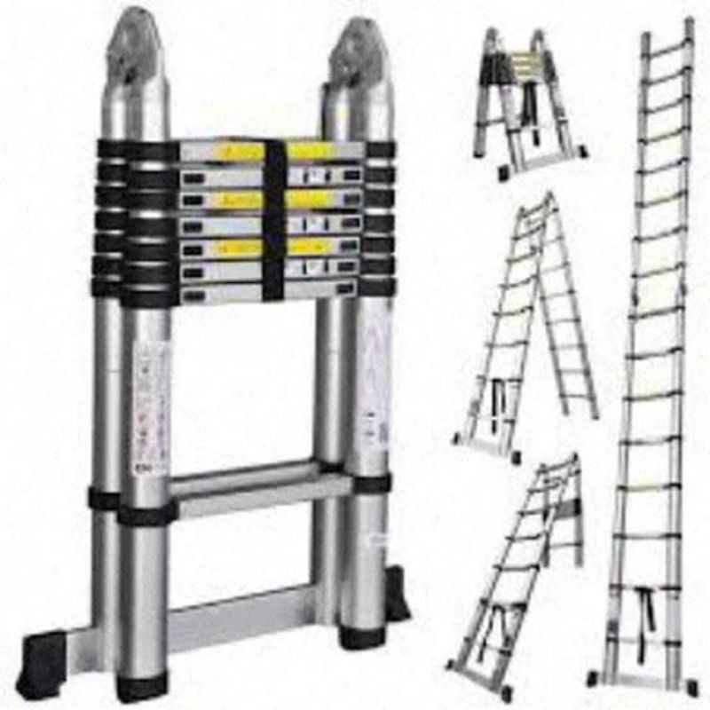 Tangga lipat aluminium teleskopik 4m + 4m = 8m telescopic ladder