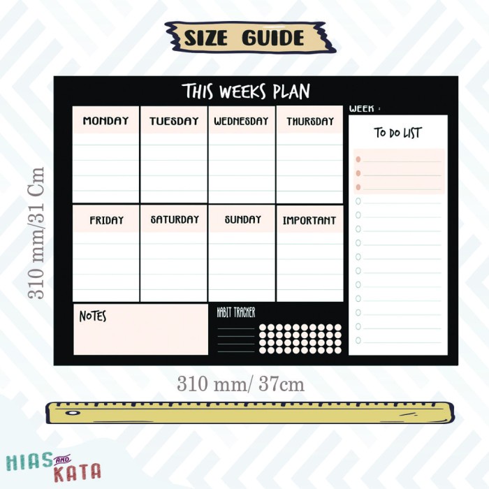 

Gaya Weekly Planner Wall Planner This Week Black Planner Wipe & Clean Gilaa!!!