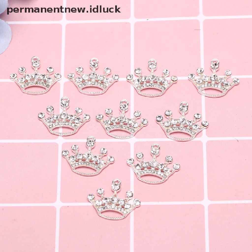 10pcs / Set Liontin Mahkota Kecil Bahan Alloy Kristal Untuk Membuat Perhiasan