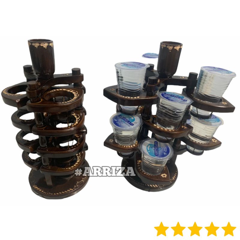 TEMPAT AQUA GELAS KAYU JATI MODEL BONSAI CUKIT MOTIF CAMPUR