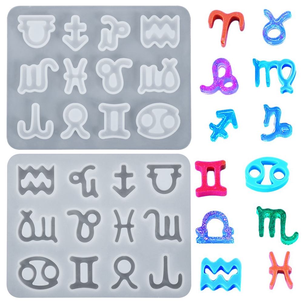 Suyou Cetakan Resin Epoksi 12 Rasi Bintang Bahan Silikon Untuk Liontin / Gantungan Kunci / Craft Diy