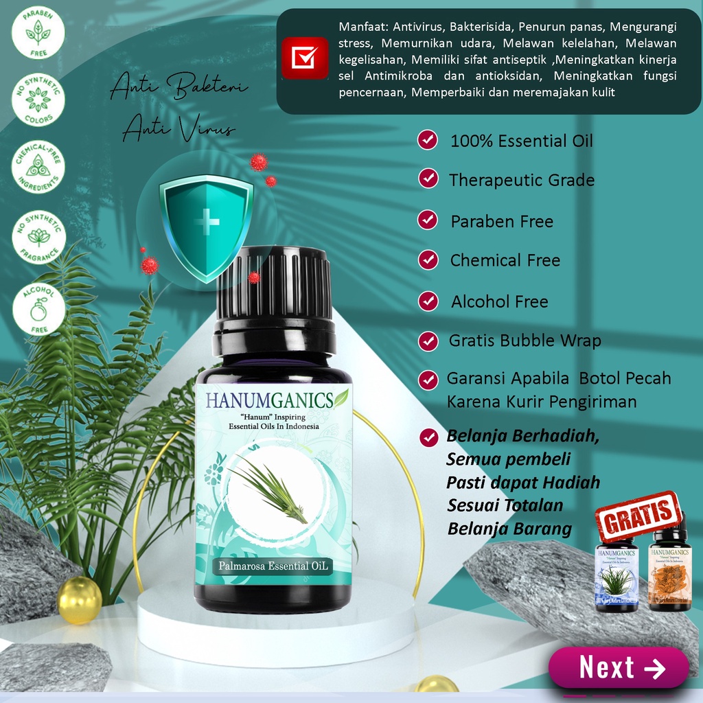Palmarosa Essential Oil Minyak 100% Murni atsiri aromaterapi diffuser humidifier