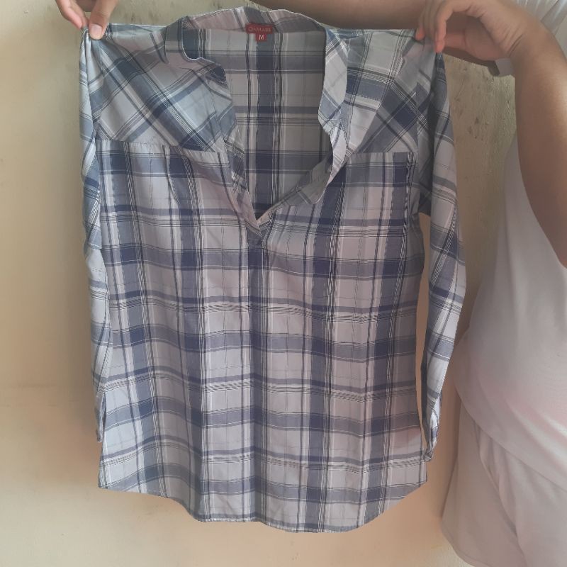 [SECOND] PRELOVED KEMEJA KOTAK-KOTAK QAMARI BLUE GREY SIZE M