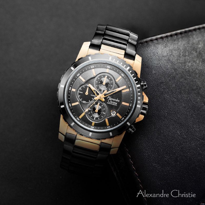 JAM TANGAN PRIA ALEXANDRE CRISTI AC6141/AC 6141 ROSEGOLD BLACK ORIGINAL