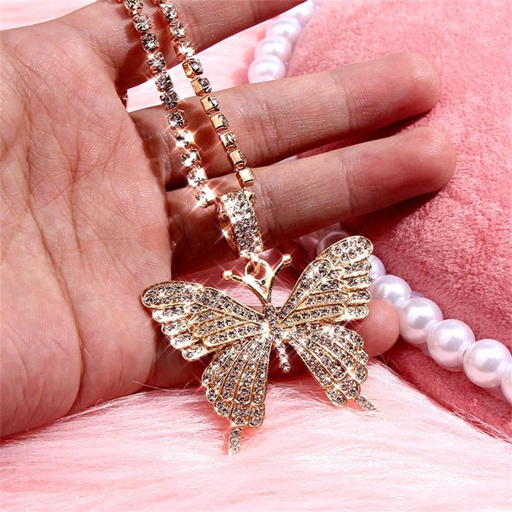 Lily Kupu-Kupu Kalung Fashion Perhiasan Berlian Imitasi Bling Bib Choker