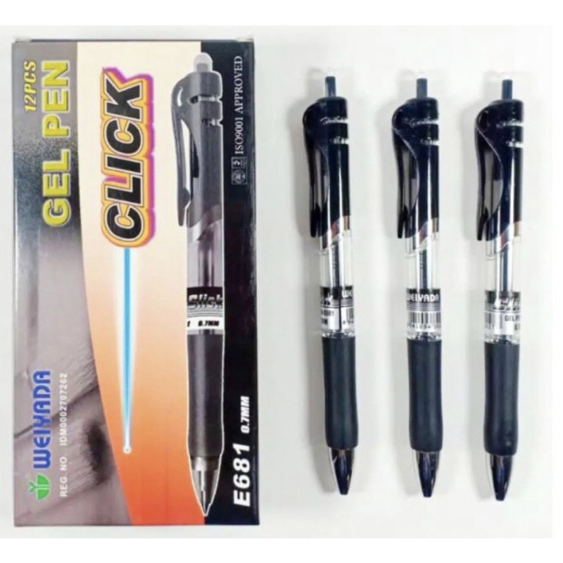 

BULPOINT WEIYADA E681 CLICK HITAM / BIRU ( Isi 12 biji ) BONUS REFIL 1 biji