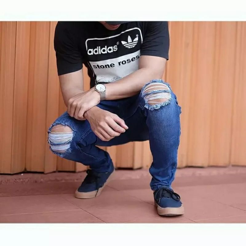 CELANA PANJANG PRIA SOBEK LUTUT SKINY JEANS SLIMFIT