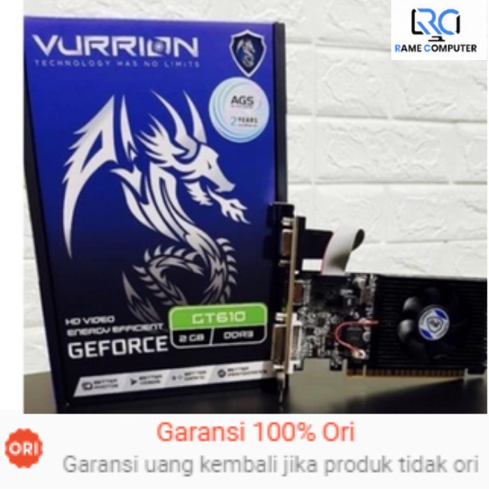 READY STOK VGA Vurrion GT610 DDR3 2GB NVIDA memori grafik GT 610 GARANSI 2 TAHUN