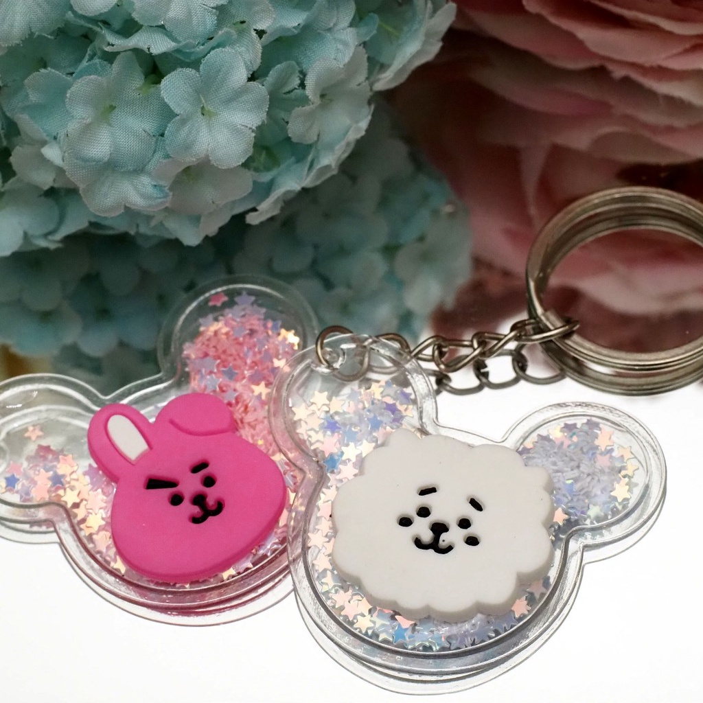 Gantungan Kunci BT21 Glitter Manik Manik Star 3D Karakter Timbul Bubble Bening Lucu Unik Karakter BTS-2