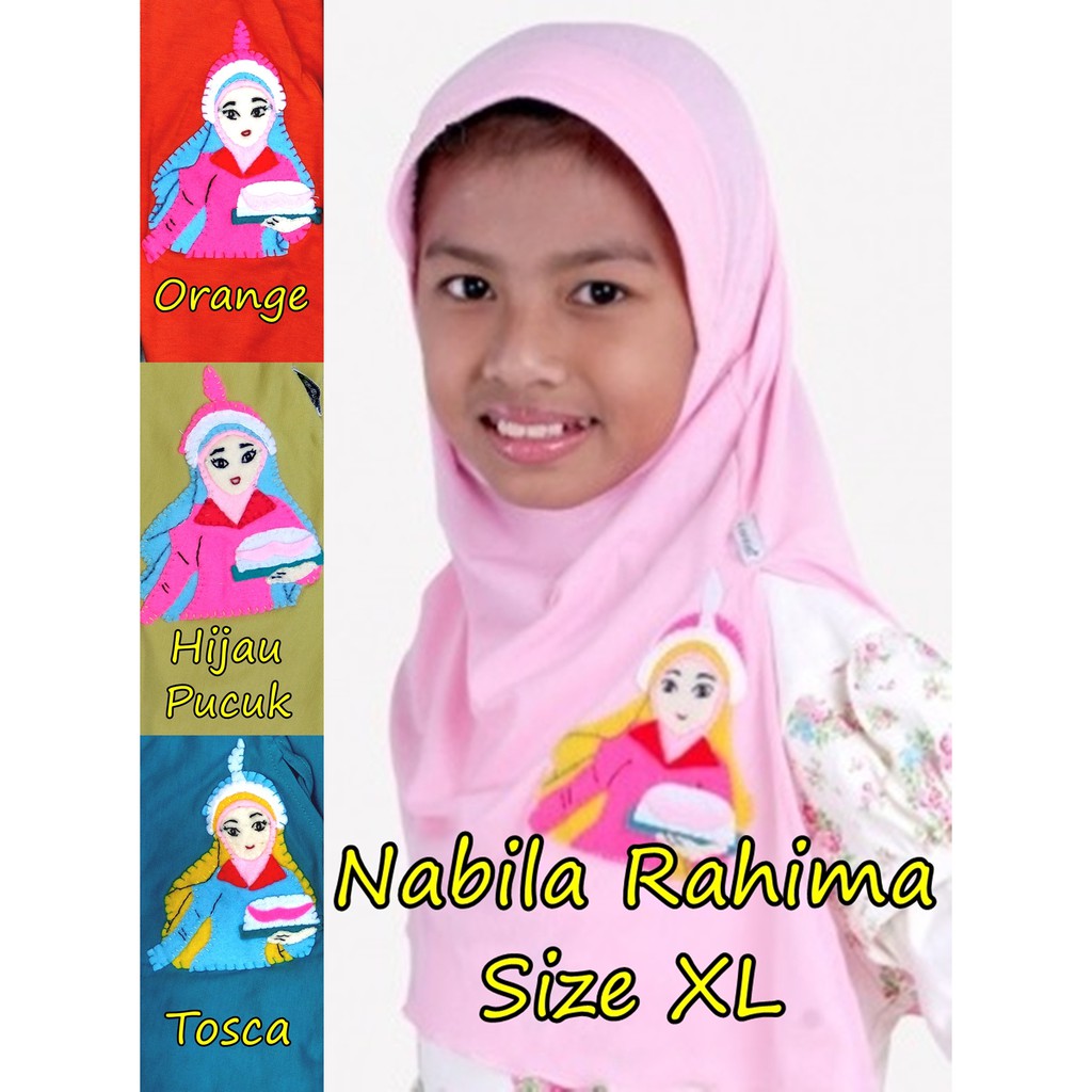 NABILA RAHIMA XL Jilbab Bergo Kerudung Hijab Pakaian Baju Anak Perempuan Instan usia 9 - 12 tahun Si