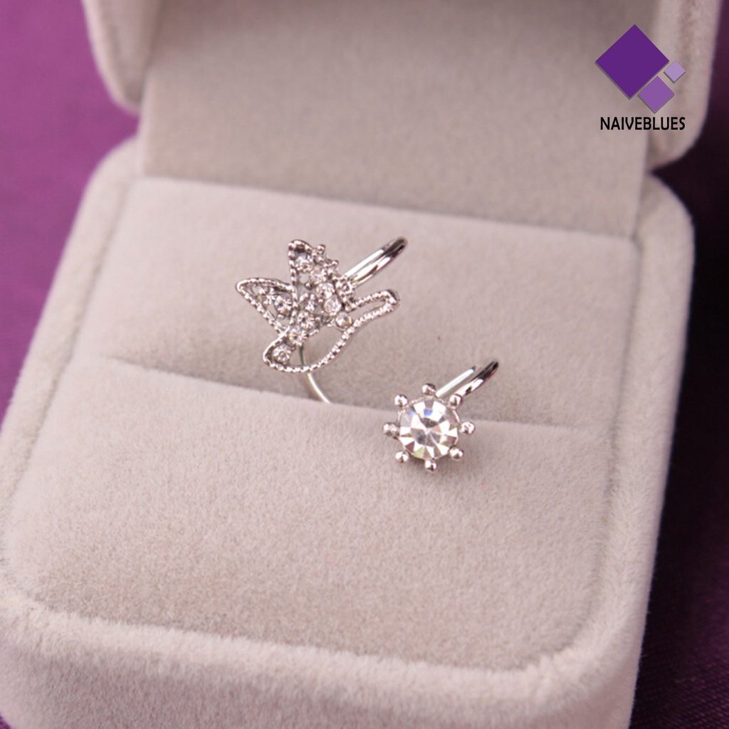 1pc Anting Klip Bentuk Brid Bahan Alloy Aksen Berlian Imitasi Untuk Wanita