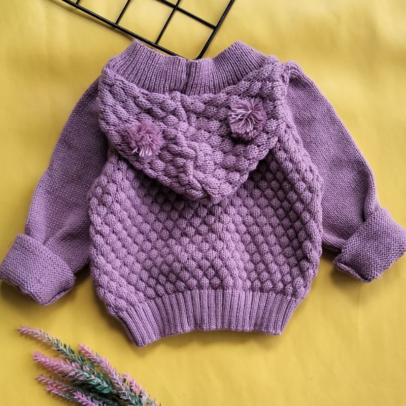 sweater jaket mantel bayi rajut popcorn 3-12 bulan