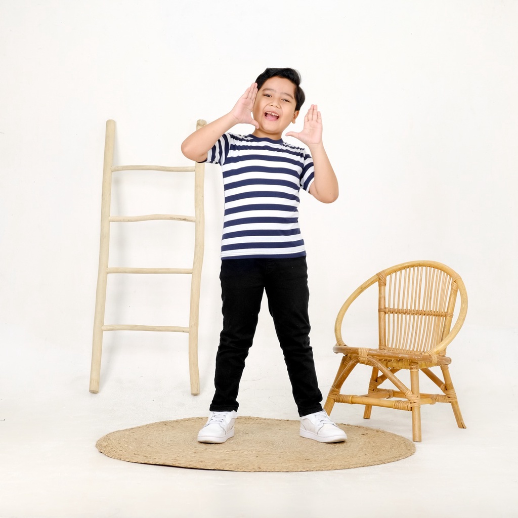 KAOS ANAK STRIPE SALUR NEVY PUTIH TERMURAH ECER GROSIR SUPERKIDS CLOTH 1 - 8 TAHUN