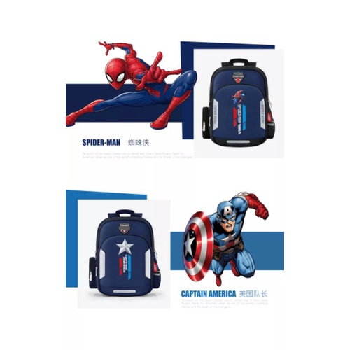 Tas Sekolah untuk Anak Laki-laki Kapten Amerika Spider Man Ransel Ortopedi Bahu Siswa Dasar Kelas 1-3 Mochila