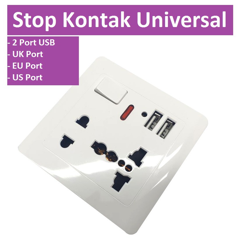 Stop Kontak Universal UK EU US 2 Port USB with On Off Switch - LC-20/30