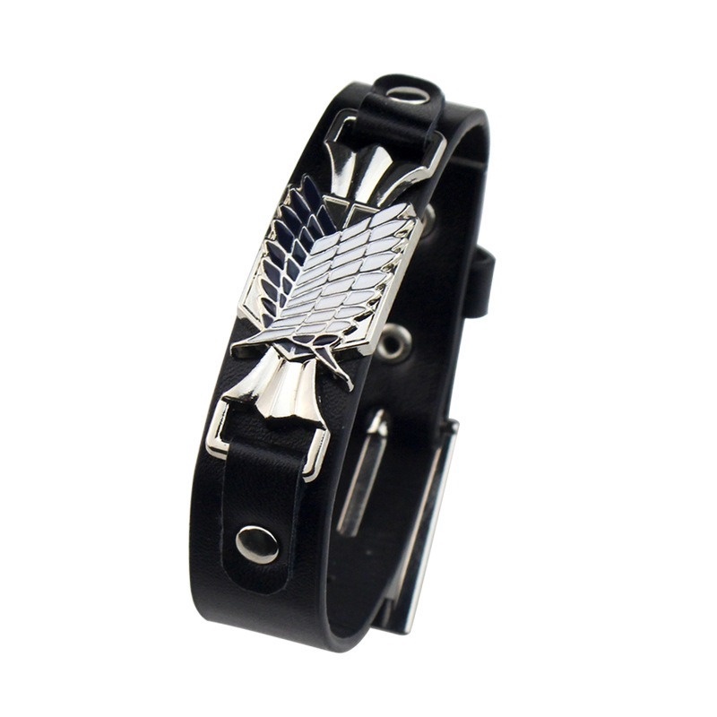 Gelang Kulit Desain Logo Naruto One Piece Attack on Titan Wings of Freedom Gaya Vintage Untuk Pria