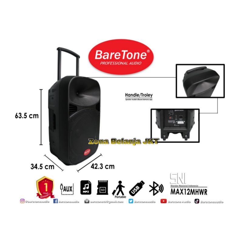 SPEAKER PORTABLE AKTIF WIRELESS MEETING BARETONE 12 INCH MAX 12 MHWR BLUETOOTH ORIGINAL