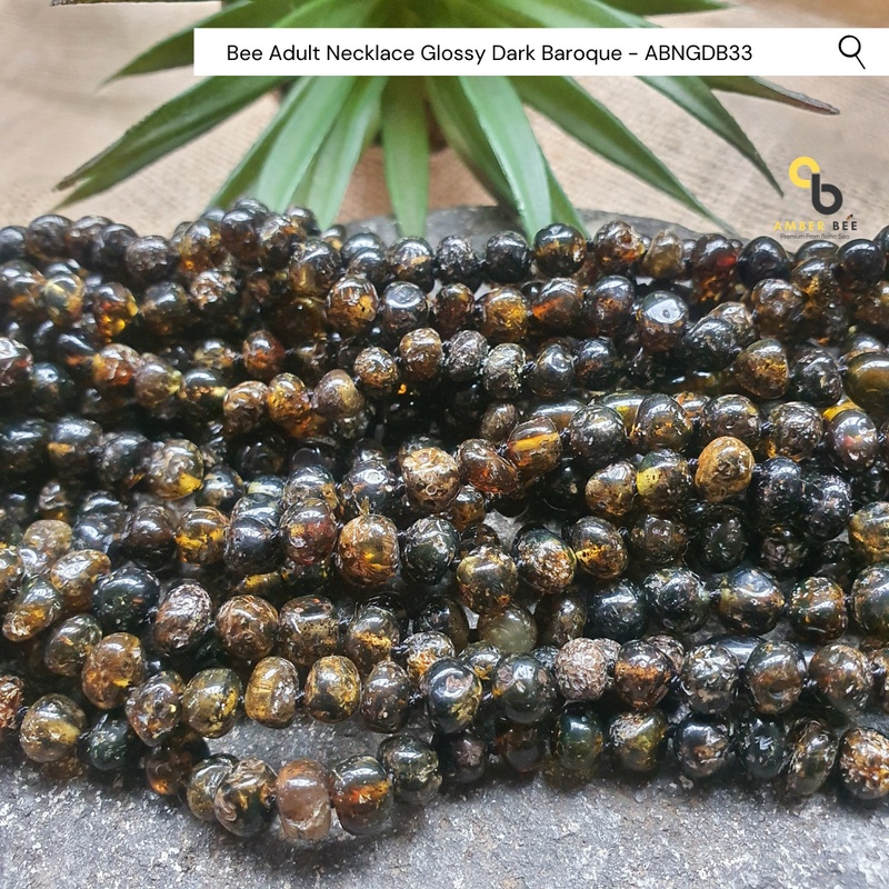 Kalung Amber Dewasa Premium Glossy Small Dark NAGSD33 by Amber Bee