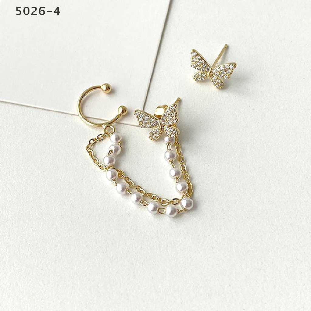 5026-4 Korean Elegant Rhinestone Butterfly Stud Earring With Metal Chain For Women Girl 5026-4