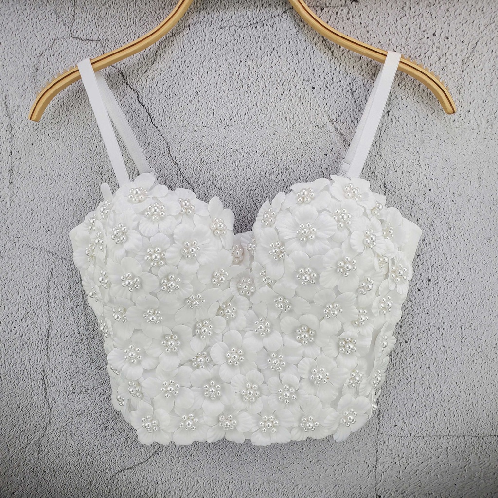 Sexy Bra Atasan Diamond Manik-manik Bunga Atasan Push Up Bralet Wanita Korset Bustier Bra Malam Club