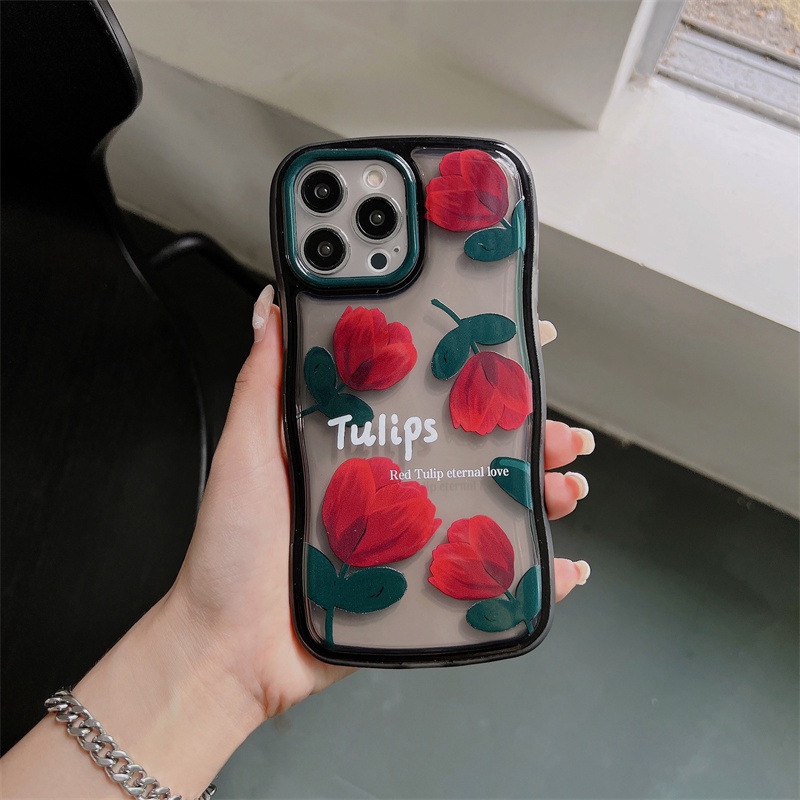 Case Bahan tpu Silikon Motif Bunga Tulip Beruang Untuk Iphone 11 12 13PROMAX X XS XR XSMAX 6 7 8 plus