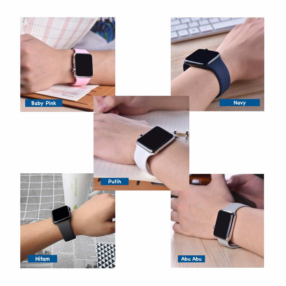 1 Pasang Strap Jam Tangan LED Rubber - Hitam