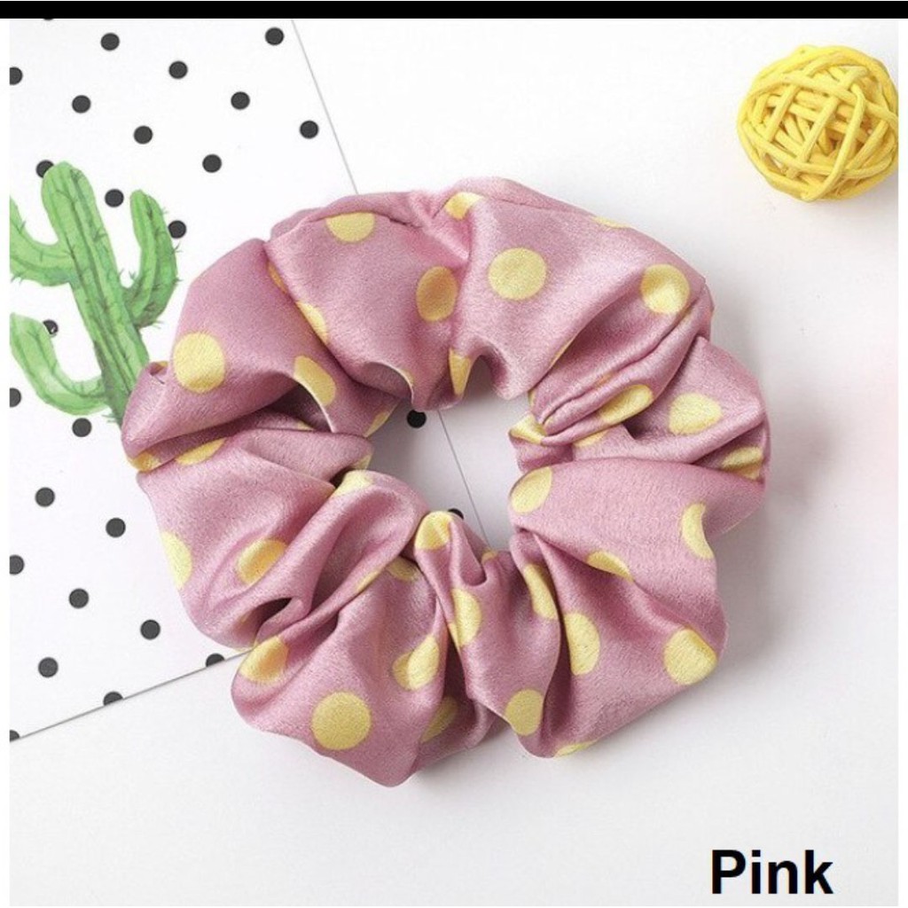 Ikat rambut kerut scrunchie ala korea style motif polkadot 1