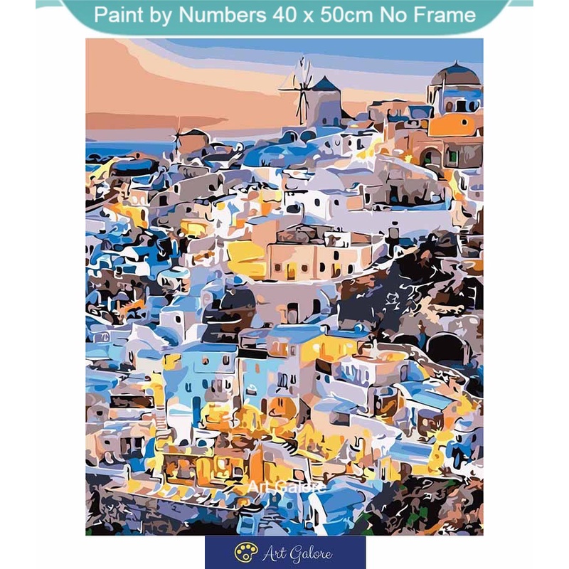 

Paint by Numbers Kit for adult / painting by number home decor: Santorini Greece [40 x 50cm No Frame]