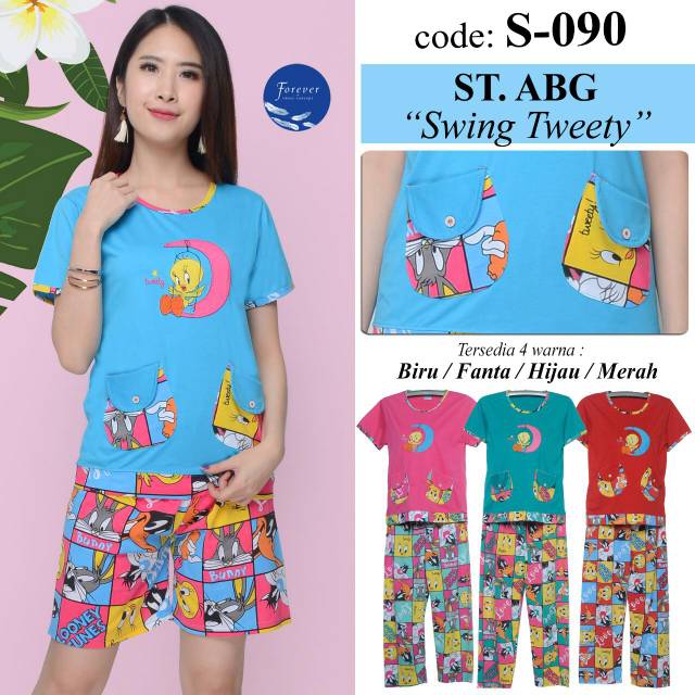 Baju Tidur Babydoll Setelan Forever Sweet ABG Lengan Pendek Celana Panjang S-090