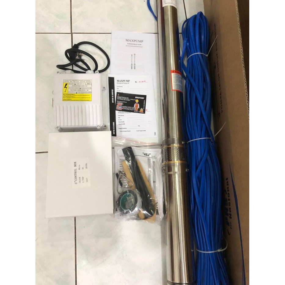 MAXPUMP 3SDM 2.5/16 KABEL 50M Mesin Pompa air Pompa Satelit Casing 3inch 0.75 HP Submersible Water Pump Dengan  kabel biru 50meter