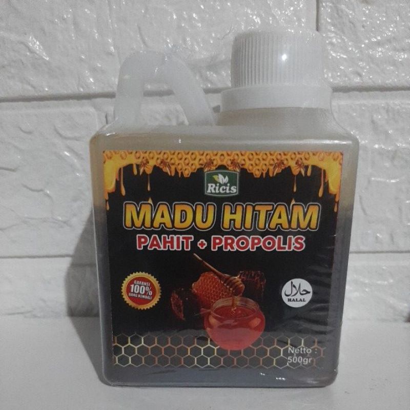 PROMO Madu hitam pahit plus propolis madu pahit MADU HITAM PAHIT PROPOLIS madu ricis NETTO 500 GRAM madu mentah madu peras