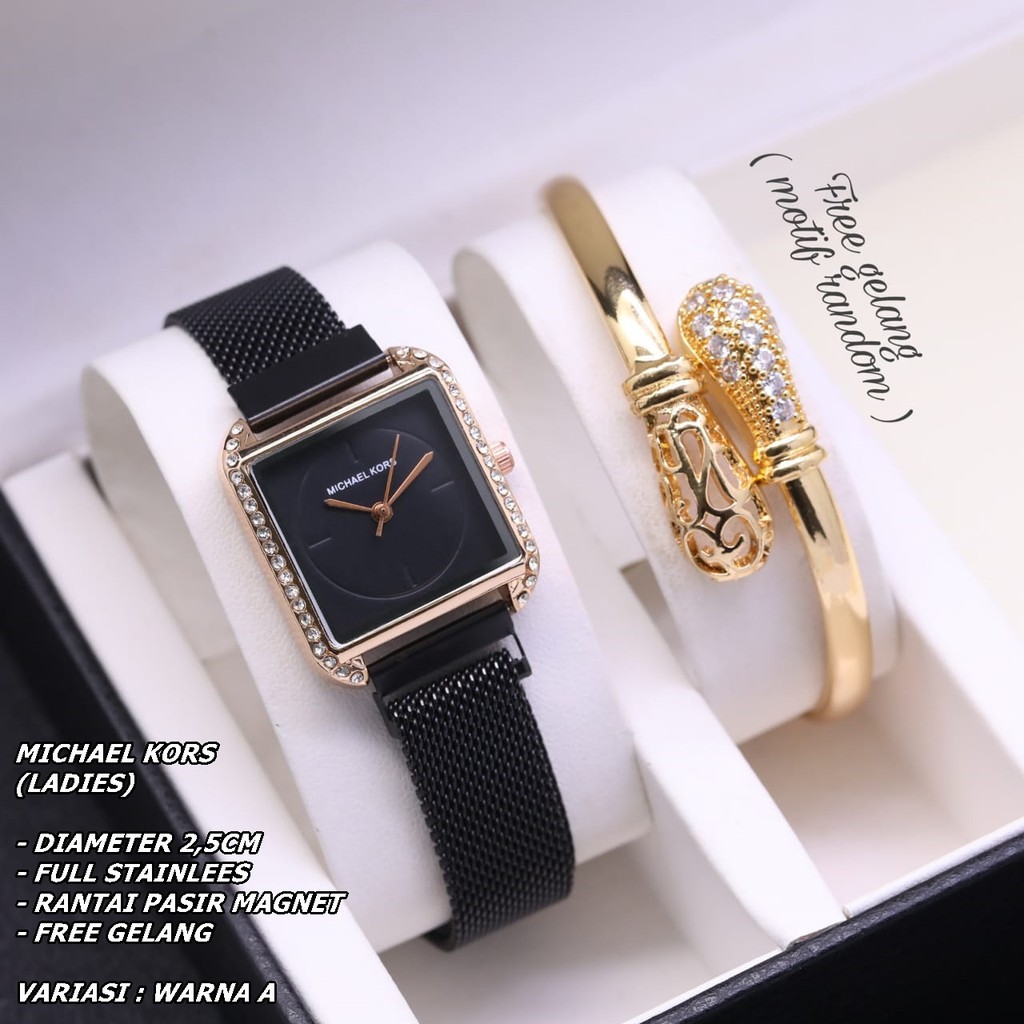 JAM TANGAN WANITA FASHION RANTAI PASIR BODY SEGI DIAMOND FREE GELANG