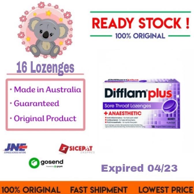 Difflam Plus berry sugarfree lozenge 16 barang ready