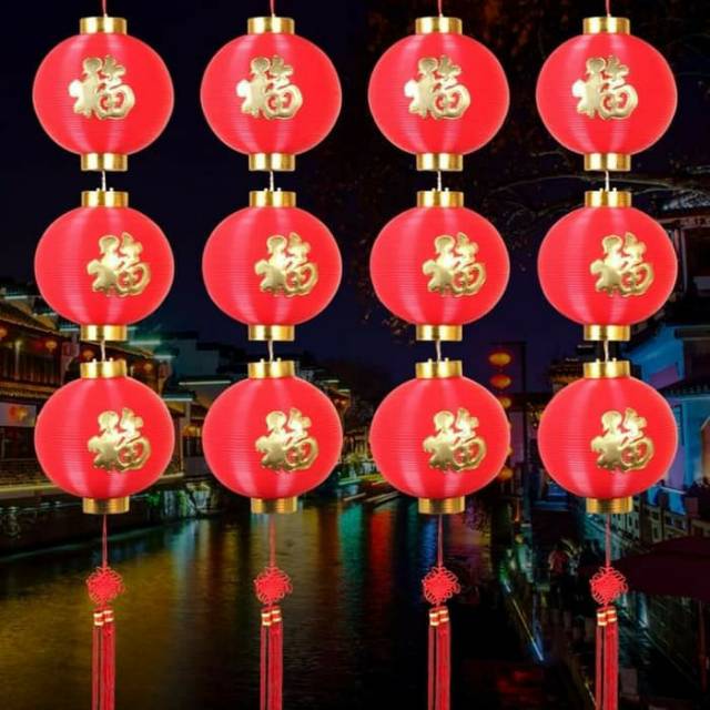 Lampion Merah Fu 8 cm Dekorasi Hiasan Imlek Murah Ornamen Sincia Imlek