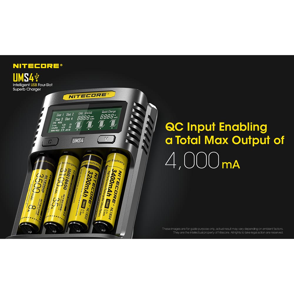 Nitecore Intelligent QC2 USB Charger Baterai 4 Slot 3A Li-ion NiMH - UMS4 - Black