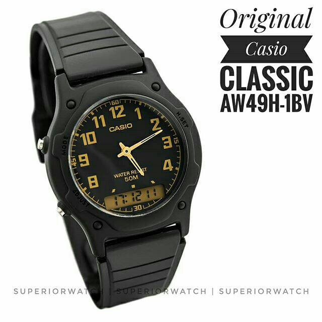 Jam Tangan Casio Classic Retro Dualtime AW49-1BVDF Unisex Casio AW49 Analog Digital