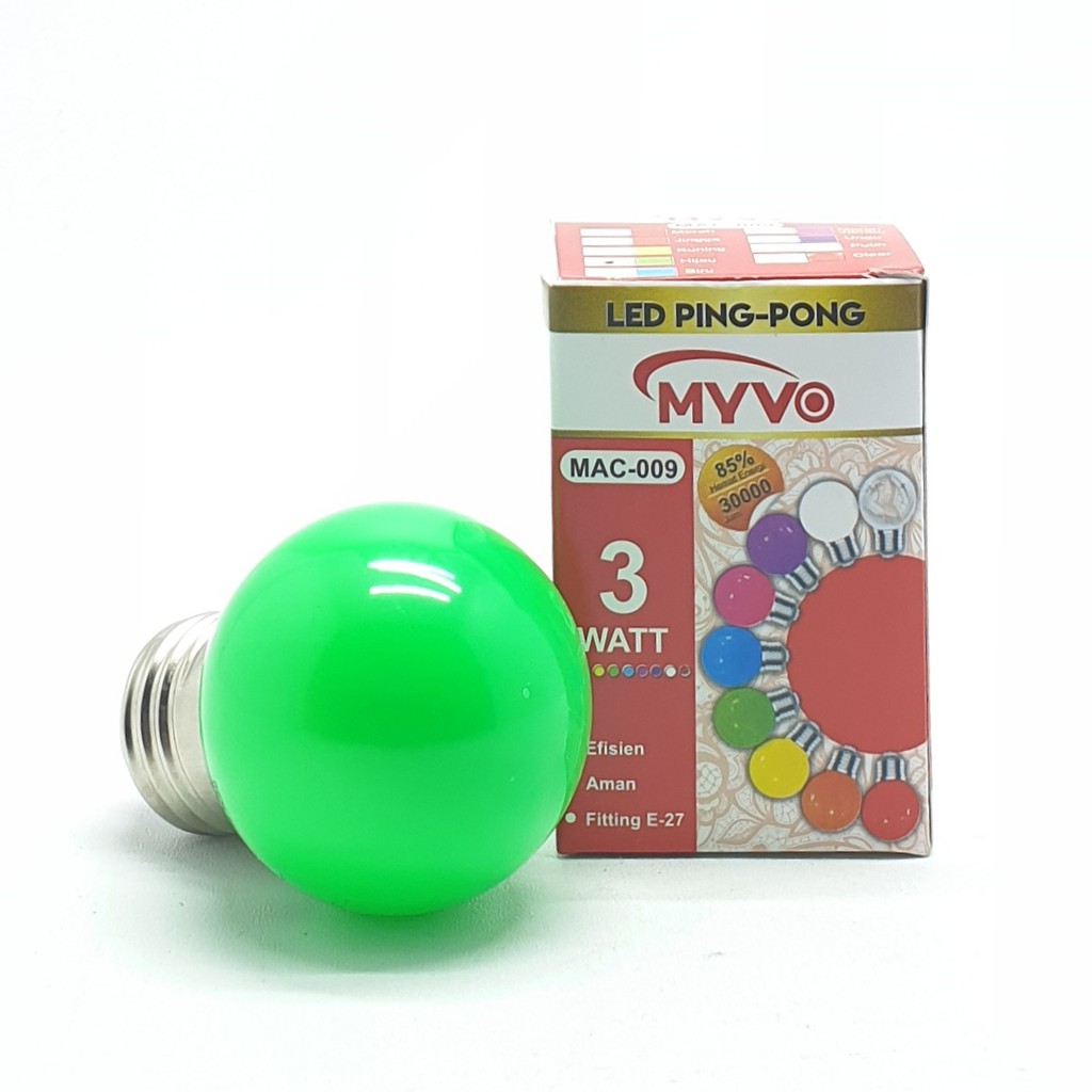 Myvo Hijau Lampu Led Ping Pong 3W E27 Warna Hijau / Lampu Dekorasi