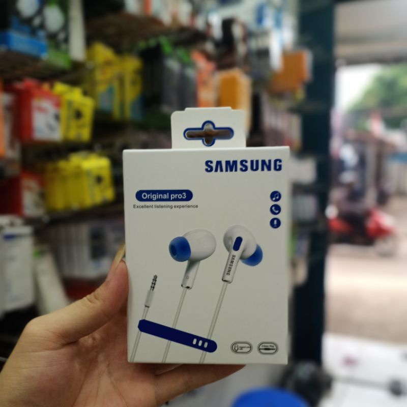 Hf Handsfree Headset SAMSUNG Pro 3 Packing Import Kualitas Bagus