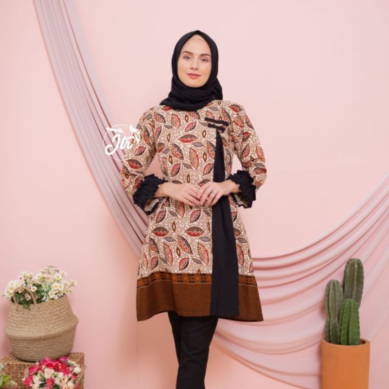 long tunik batik kombinasi murah - tunik batik - batik katun - baju wanita - baju kerja