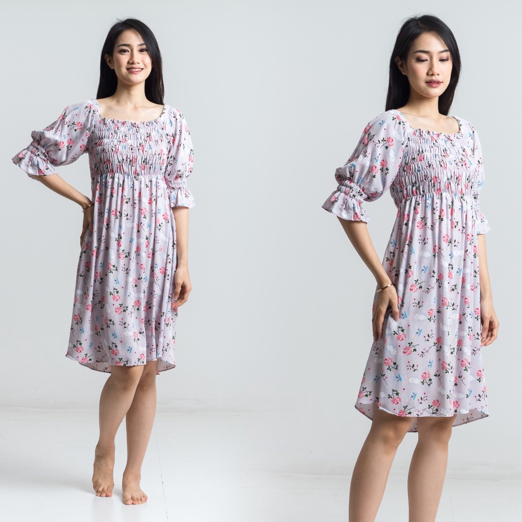 Baju Wanita Dress Karet Pendek Wanita Dress Lengan Susun Baju Terusan