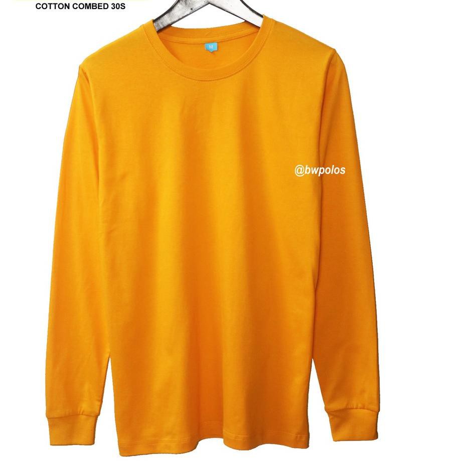 Terbaik.. Kaos Polos Tangan Panjang Pria Wanita Yellow Mustard/ Kuning Kunyit Cotton Combed 30s