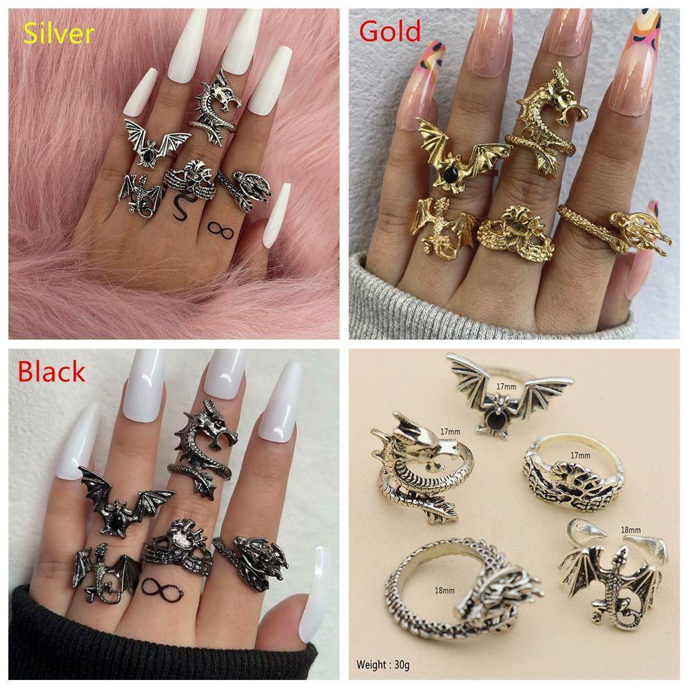 Solighter 5pcs Cincin Set Jari Perhiasan Vintage Rock Punk Boho Hip Hop Aksesoris Tangan