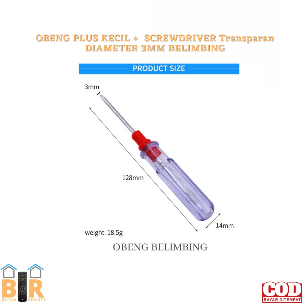 Obeng Kecil Screwdriver Plus Minus Transparan Diameter 3mm Belimbing