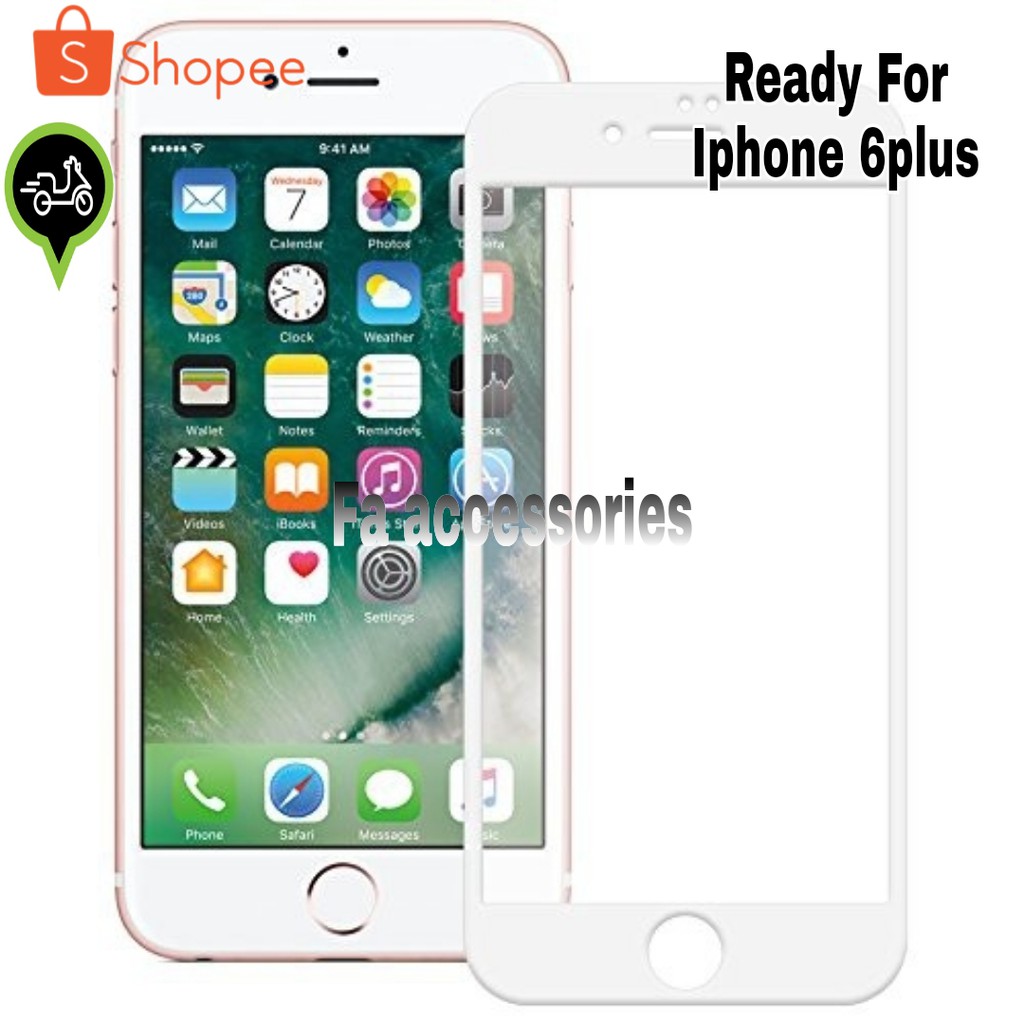 Tempered glass 5d full lem iphone 6 plus putih screen guard protector