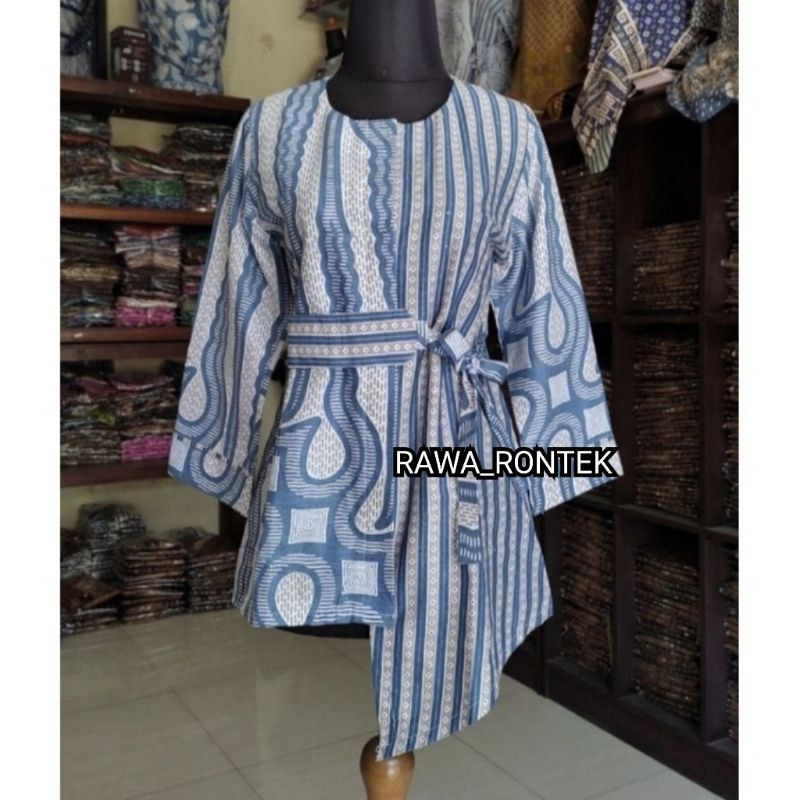 M-L-XL-XXL-JUMBO Batik wanita ASJ SA HRB026 Kenongo Kemeja Tosca Pendek-B keris biru