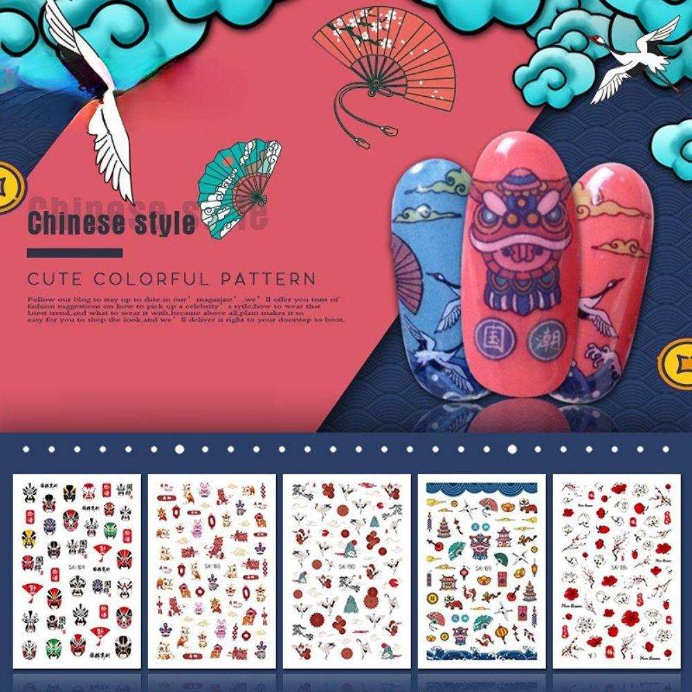 AUGUSTINA Agustina Zodiak Stiker Kuku Artistik Tradisional Kecantikan Kuku Elemen Cina Salon Kuku Nail Art Patch Nail Art Dekorasi