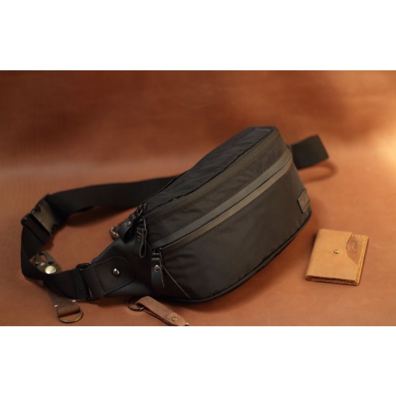 Waistbag/Pusiill Am.0.12/Kulit asli+ Nylon waterproof/taspinggang/tasbahu