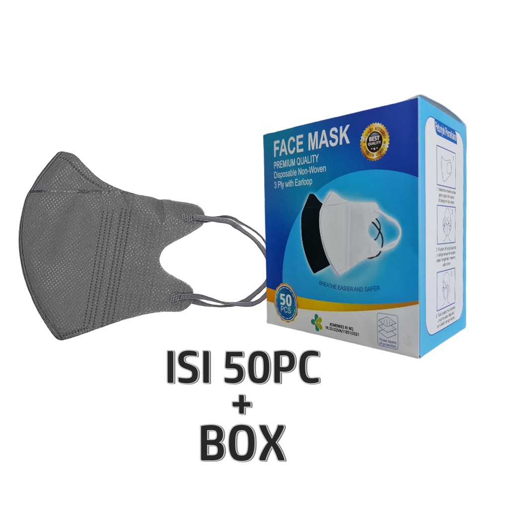 MASKER DUCKBILL HITAM 3PLY ISI 50PC + BOX