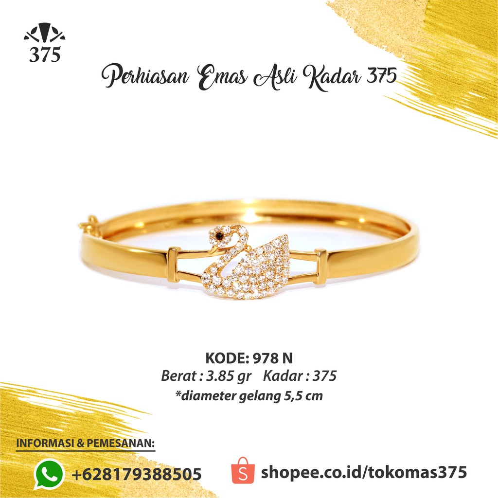 GELANG WANITA DEWASA SWAN ANGSA SWAROVSKI EMAS ASLI